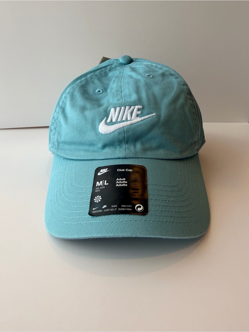 NWT Nike Club Cap Light Blue Aqua Embroidered Futura Logo Strapback Hat M/L